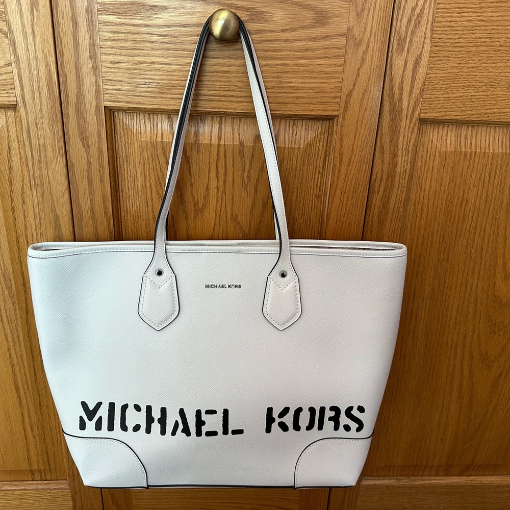 Michael Kors White and Black Logo Tote